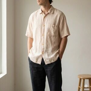 Flax by Angelheart Linen Button Up Shirt Mens Small Light Pink Lightweight Beach